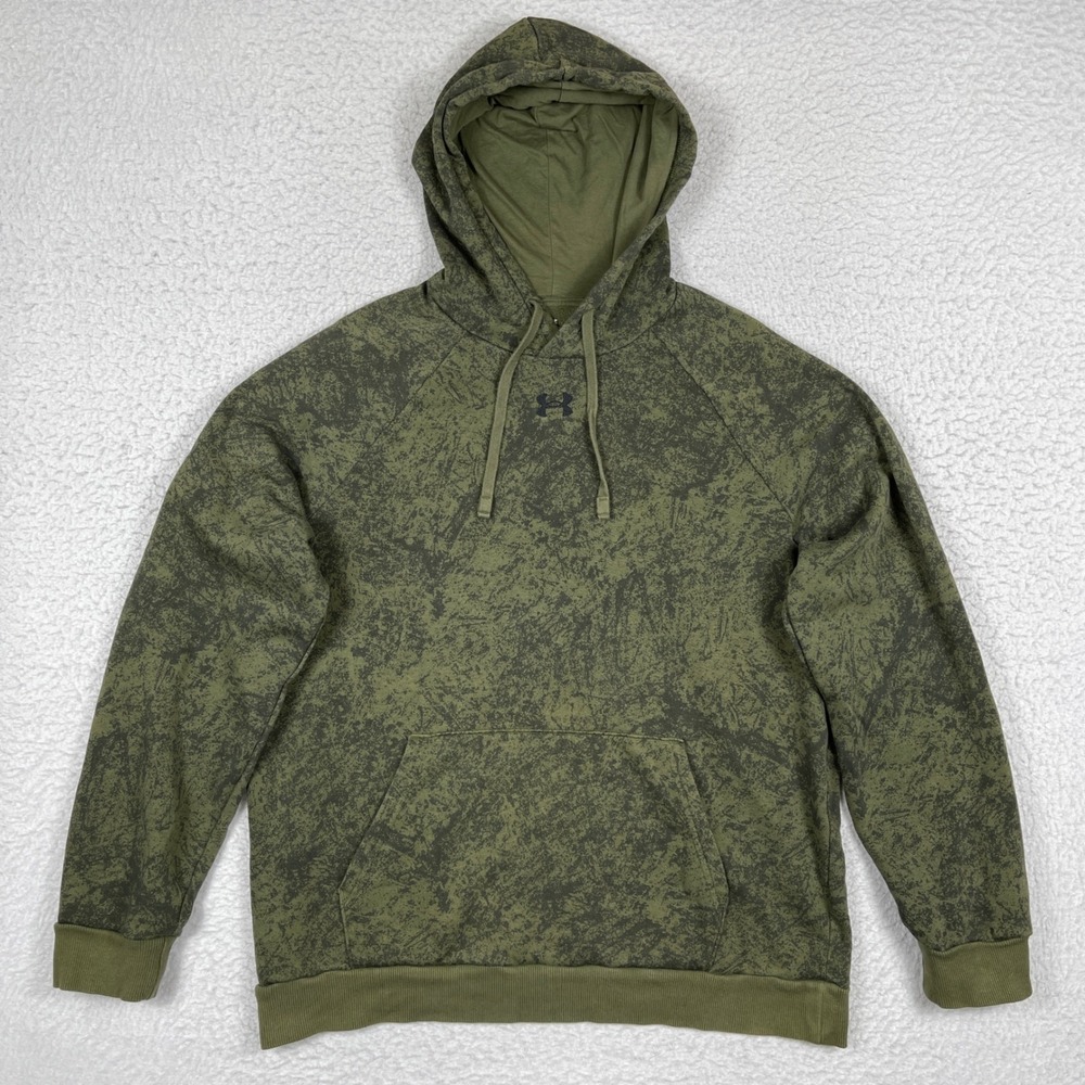 Under Armour Hoodie Mens Large Green Camo Rival Fleece Pullover 1386596 Gym